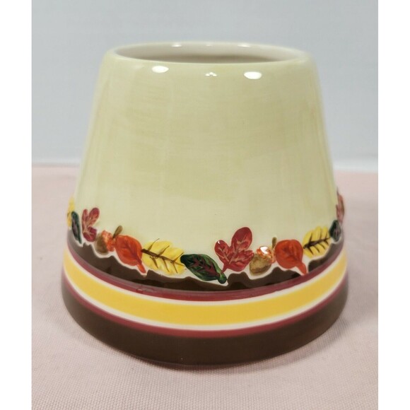 Harvest Ceramic Candle Shade 4.5" White Brown Yellow Fall Decor Hand Painted - Picture 1 of 7